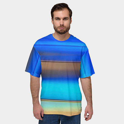 Мужская футболка оверсайз Голубые и коричневые полосы / 3D-принт – фото 3