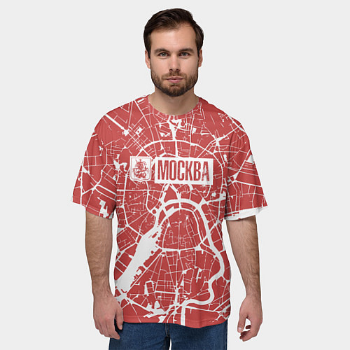 Мужская футболка оверсайз Красная карта Москвы / 3D-принт – фото 3