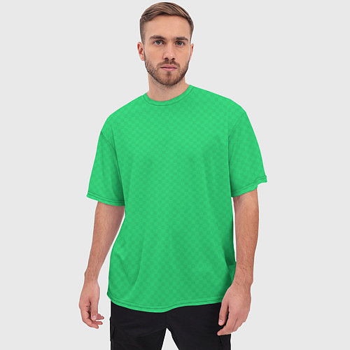 Мужская футболка оверсайз Яркий зелёный текстурированный в мелкий квадрат / 3D-принт – фото 3