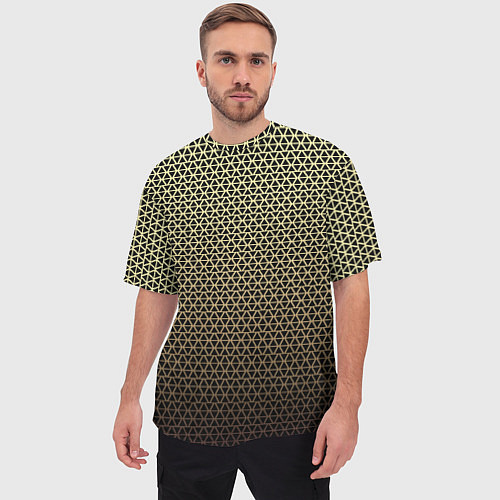 Мужская футболка оверсайз Паттерн чёрно-бежевый треугольники / 3D-принт – фото 3