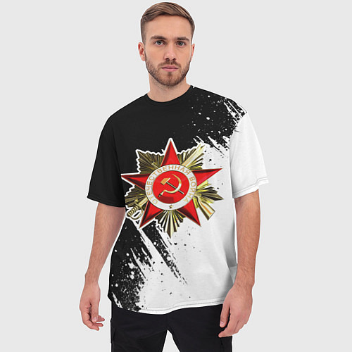 Мужская футболка оверсайз Великая отечественная - белый и черный / 3D-принт – фото 3