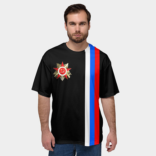 Мужская футболка оверсайз Великая отечественная - триколор полосы / 3D-принт – фото 3