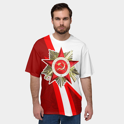 Мужская футболка оверсайз Великая отечественная - Бело-красный / 3D-принт – фото 3