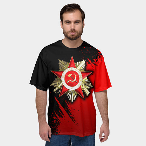 Мужская футболка оверсайз Велика отечественная - красный градиент / 3D-принт – фото 3