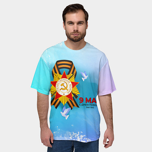 Мужская футболка оверсайз 9 Мая Георгиевская лента / 3D-принт – фото 3