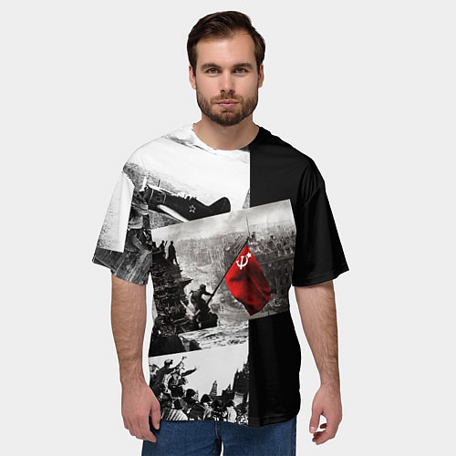 Мужская футболка оверсайз День победы 9 мая коллаж из фронтовых моментов / 3D-принт – фото 3