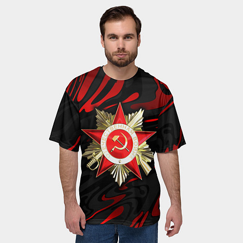 Мужская футболка оверсайз Великая отечественная - красные разводы / 3D-принт – фото 3
