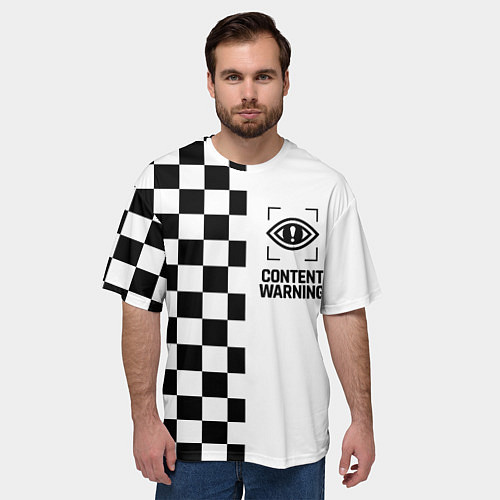 Мужская футболка оверсайз Content Warning шашечки / 3D-принт – фото 3