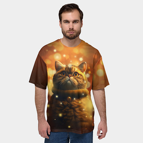 Мужская футболка оверсайз Толстый кот - Экзот / 3D-принт – фото 3