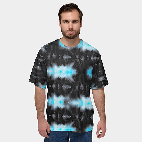 Мужская футболка оверсайз Сине чёрный тайдай / 3D-принт – фото 3