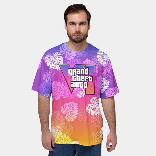 Мужская футболка оверсайз Grand Theft Auto VI - пальмы / 3D-принт – фото 3