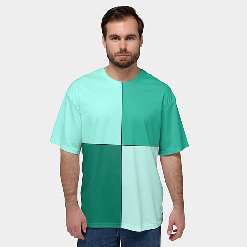 Мужская футболка оверсайз Геометричный зелёный и мятный / 3D-принт – фото 3