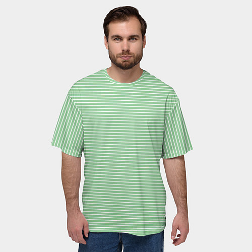 Мужская футболка оверсайз Светло-зелёный в полоску / 3D-принт – фото 3