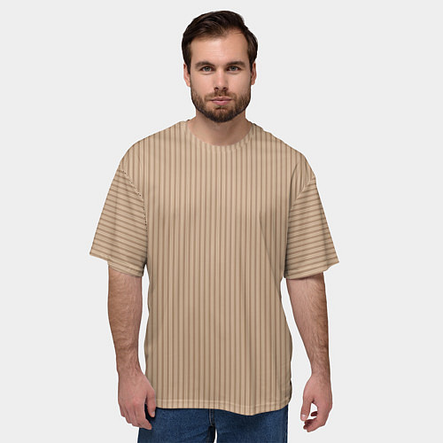 Мужская футболка оверсайз Светлый коричневый в полоску / 3D-принт – фото 3