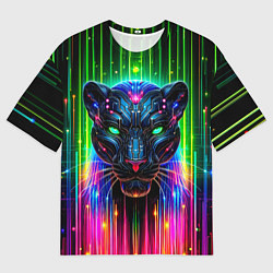 Футболка оверсайз мужская Неоновая цифровая пантера, цвет: 3D-принт