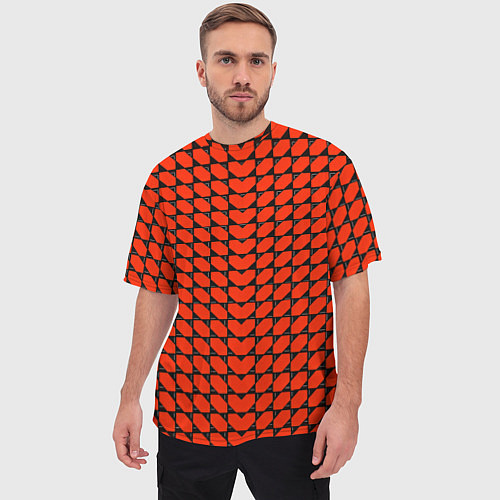 Мужская футболка оверсайз Красные лепестки шестиугольники / 3D-принт – фото 3