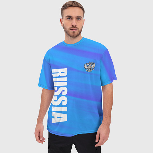 Мужская футболка оверсайз Россия - синие волны / 3D-принт – фото 3