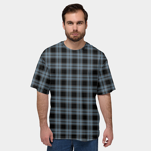 Мужская футболка оверсайз Чёрный в голубую полоску клетчатый / 3D-принт – фото 3