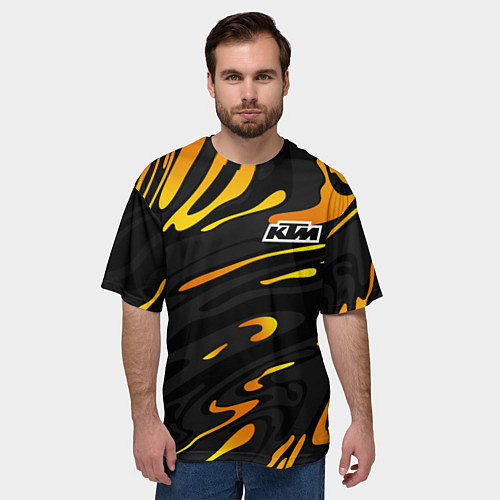 Мужская футболка оверсайз KTM - orange liquid / 3D-принт – фото 3