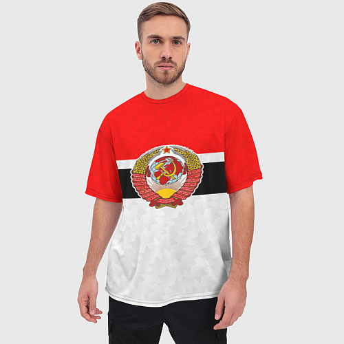 Мужская футболка оверсайз Герб СССР - ретро цвета / 3D-принт – фото 3