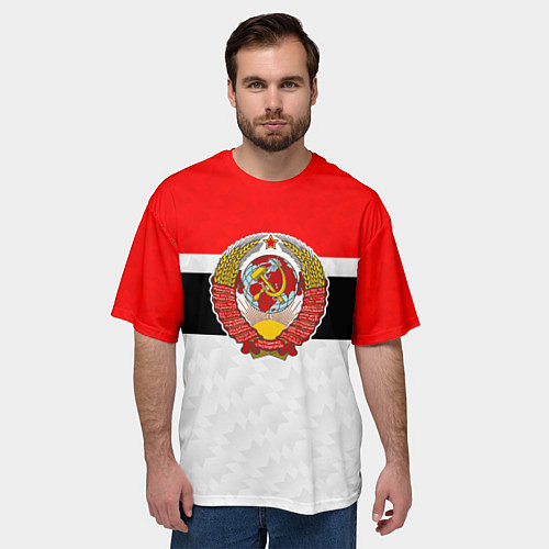 Мужская футболка оверсайз Герб СССР - ретро цвета / 3D-принт – фото 3