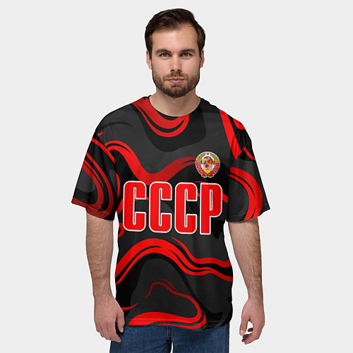 Мужская футболка оверсайз СССР - red stripes / 3D-принт – фото 3