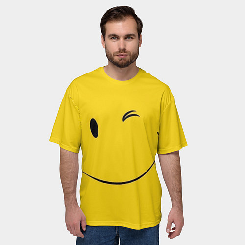 Мужская футболка оверсайз Смайл желтый / 3D-принт – фото 3