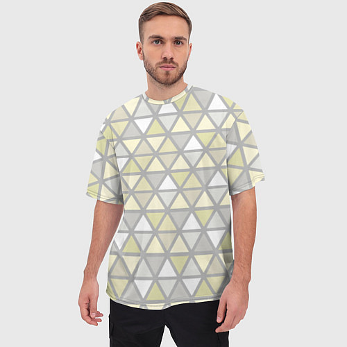 Мужская футболка оверсайз Паттерн геометрия светлый жёлто-серый / 3D-принт – фото 3