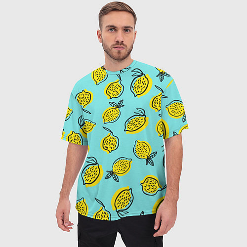 Мужская футболка оверсайз Летние лимоны - паттерн / 3D-принт – фото 3
