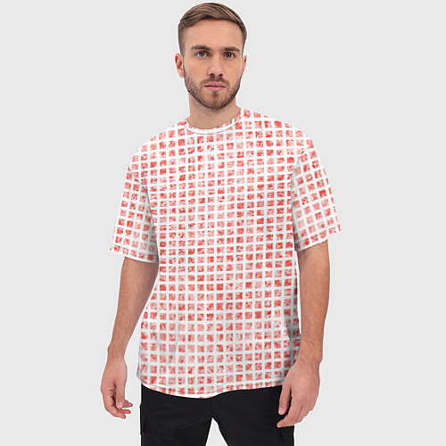 Мужская футболка оверсайз Паттерн маленькая красная мозаичная плитка / 3D-принт – фото 3