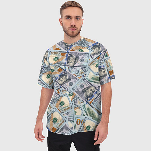 Мужская футболка оверсайз Банкноты сто долларов / 3D-принт – фото 3