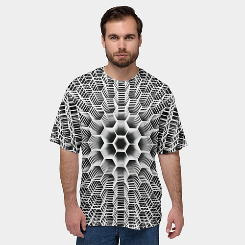 Мужская футболка оверсайз Бесконечный гексагональный каркас / 3D-принт – фото 3