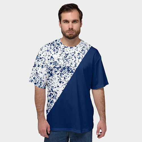 Мужская футболка оверсайз Сине-белый пополам / 3D-принт – фото 3