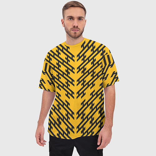 Мужская футболка оверсайз Чёрные полосы на жёлтом фоне / 3D-принт – фото 3
