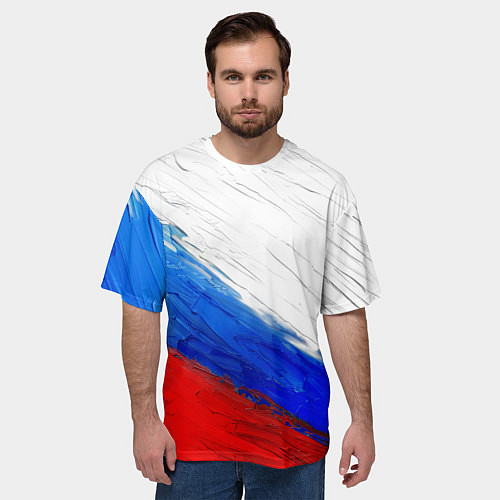 Мужская футболка оверсайз Триколор красками / 3D-принт – фото 3