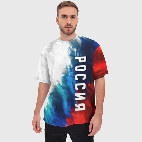 Мужская футболка оверсайз Россия триколор флаг / 3D-принт – фото 3