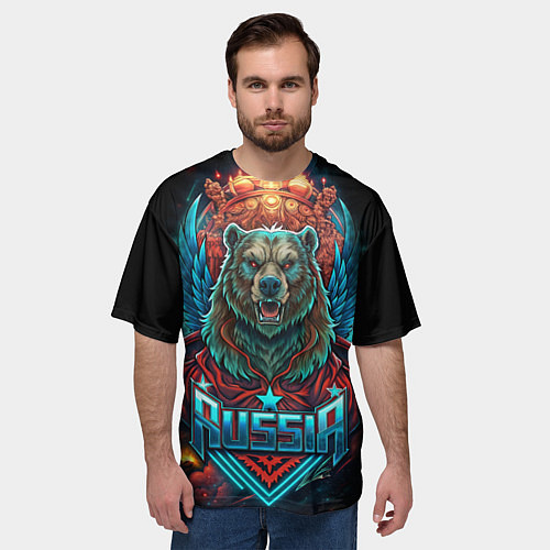 Мужская футболка оверсайз Суровый русский медведь / 3D-принт – фото 3
