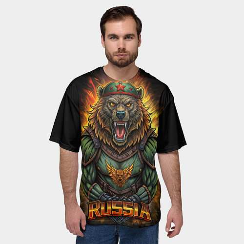 Мужская футболка оверсайз Мощный военный медведь СССР / 3D-принт – фото 3