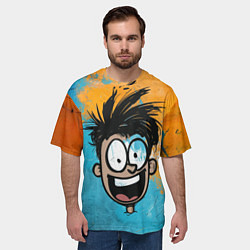 Футболка оверсайз мужская Красочный человечек веселым лицом, цвет: 3D-принт — фото 2