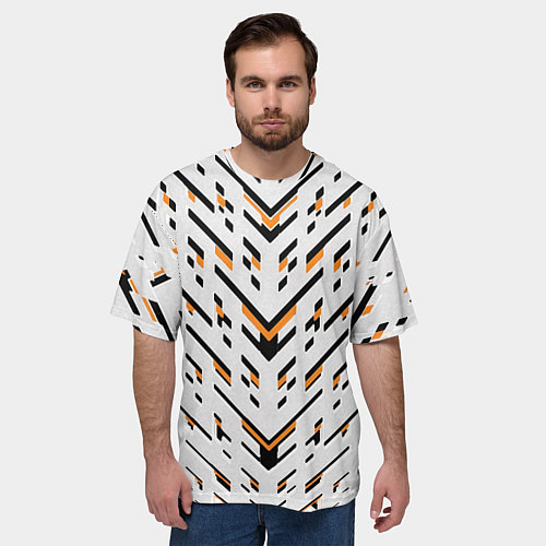 Мужская футболка оверсайз Чёрные и жёлтые полосы на белом фоне / 3D-принт – фото 3