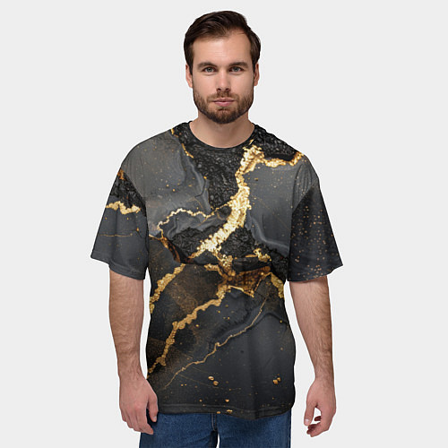 Мужская футболка оверсайз Золото и черный агат / 3D-принт – фото 3