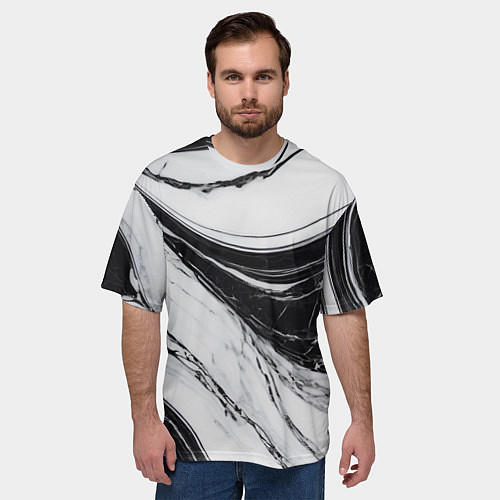 Мужская футболка оверсайз Мрамор черно-белый / 3D-принт – фото 3