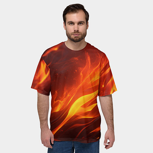Мужская футболка оверсайз Яркие языки пламени / 3D-принт – фото 3
