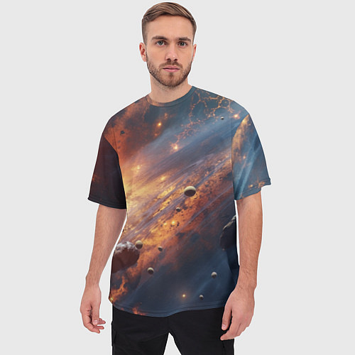 Мужская футболка оверсайз Вселенная и планеты / 3D-принт – фото 3