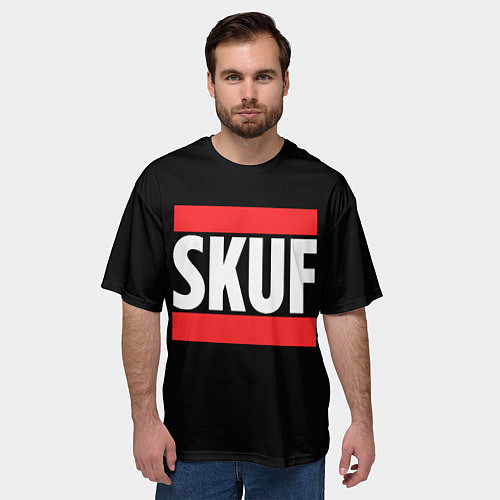 Мужская футболка оверсайз Skuf красные линии / 3D-принт – фото 3