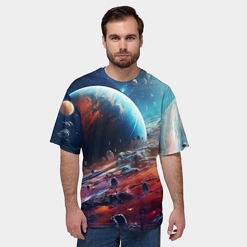 Мужская футболка оверсайз Космос фантастическая планета / 3D-принт – фото 3