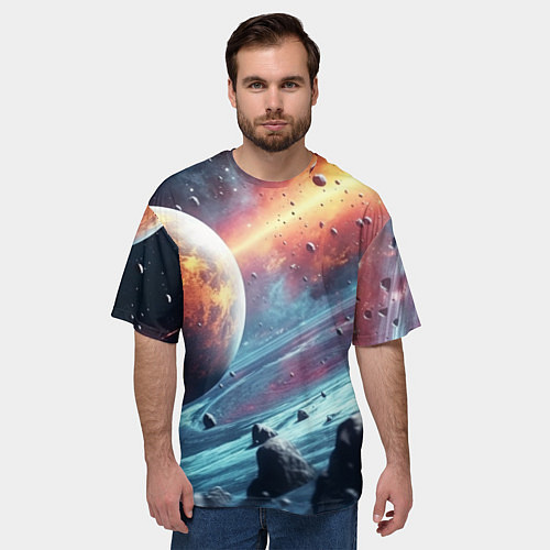 Мужская футболка оверсайз Объемный космос и планеты / 3D-принт – фото 3