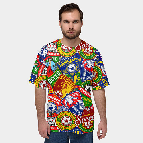 Мужская футболка оверсайз Футбольные командные эмблемы pattern / 3D-принт – фото 3