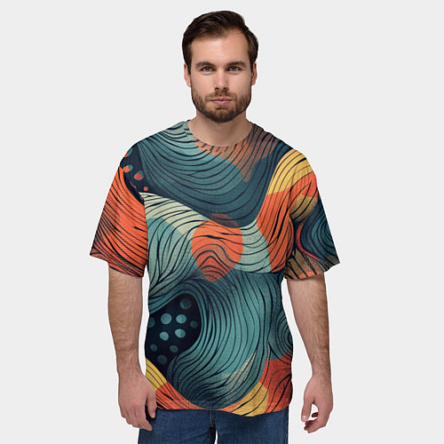 Мужская футболка оверсайз Волны линиями / 3D-принт – фото 3