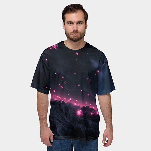 Мужская футболка оверсайз Яркие пирамидки в космосе / 3D-принт – фото 3